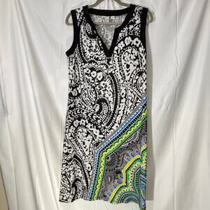 Cato Black White Paisley Print Sleeveless Shift Dress Size Large